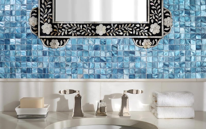 Mop Right Angle Mother Pearl Mosaic Tile Backsplash Mesh for Bathroom Kitchen, Square Dark Blue 10 Sheets - Image 5